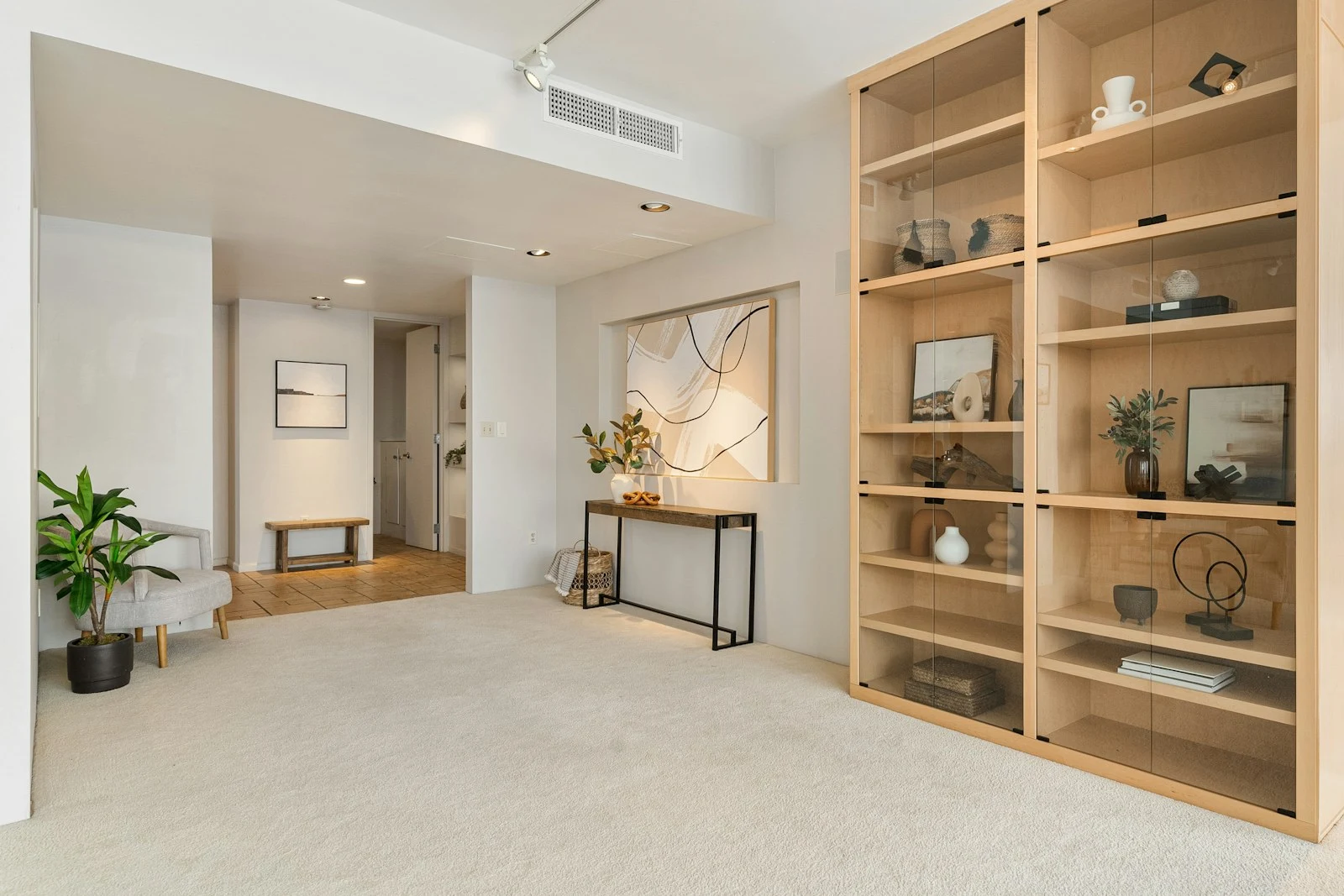 Living room with a filled bookshelf