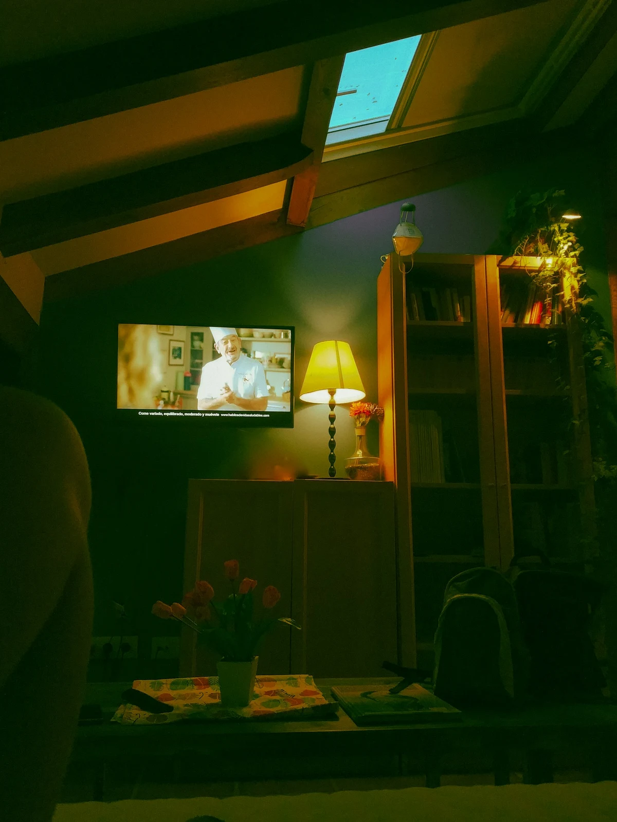 Television on a living-room wall