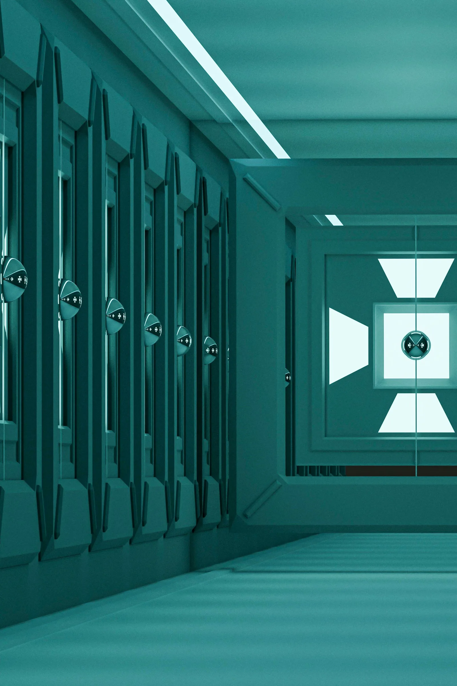 Dark teal-black interior stairwell with a heavy closed-in feeling