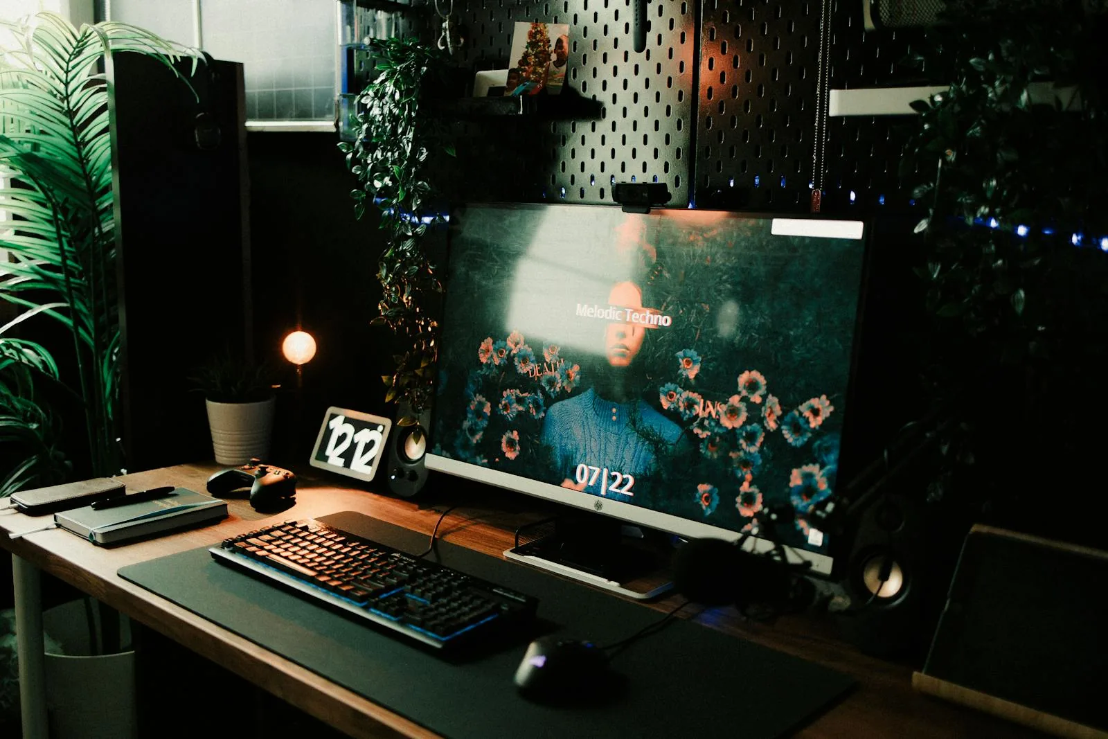 Edited home office setup with desk accessories and plant styling